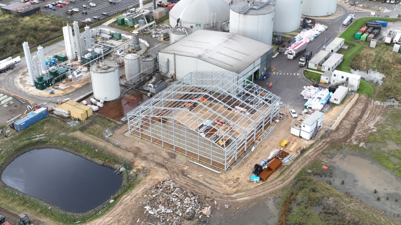 Aerial view of raw materials reception construction